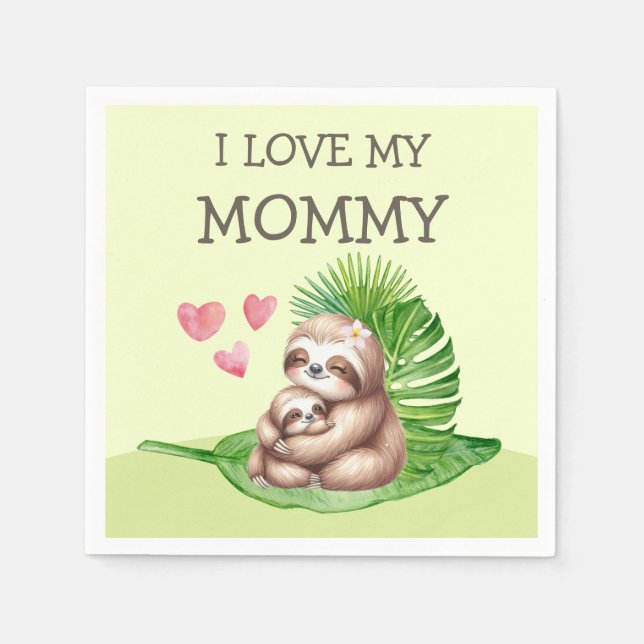 Mamma & Baby Sloth Anpassade Napkins Pappersservett (Framsidan)