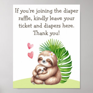 Mamma & Baby Sloth Diaper Raffle Baby Shower Poste Poster