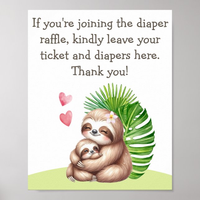 Mamma & Baby Sloth Diaper Raffle Baby Shower Poste Poster (Framsidan)