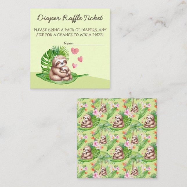 Mamma & Baby Sloth Diaper Raffle Biljett - kort (Fram/baksida)