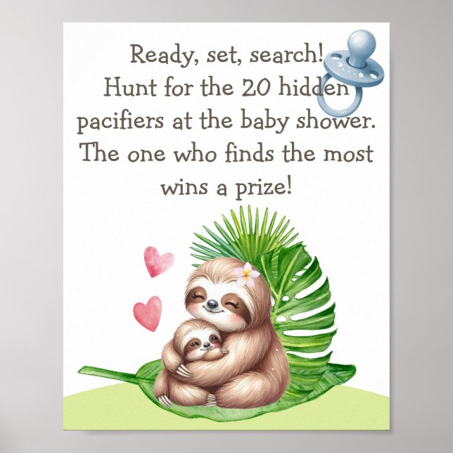 Mamma & Baby Sloth Nappar Hunt Baby Shower Poster (Framsidan)