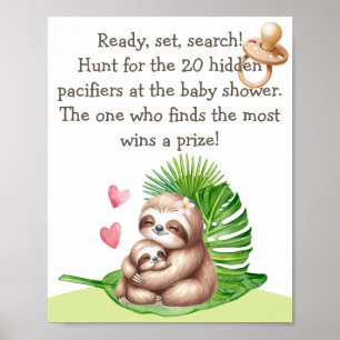 Mamma & Baby Sloth Nappar Hunt Baby Shower Poster