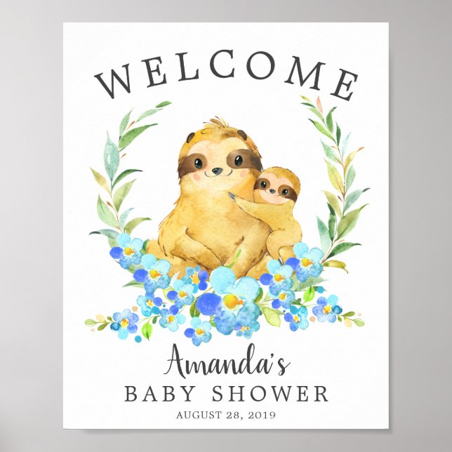 Mamma & Baby Sloth Welcome Baby Shower Poster (Framsidan)