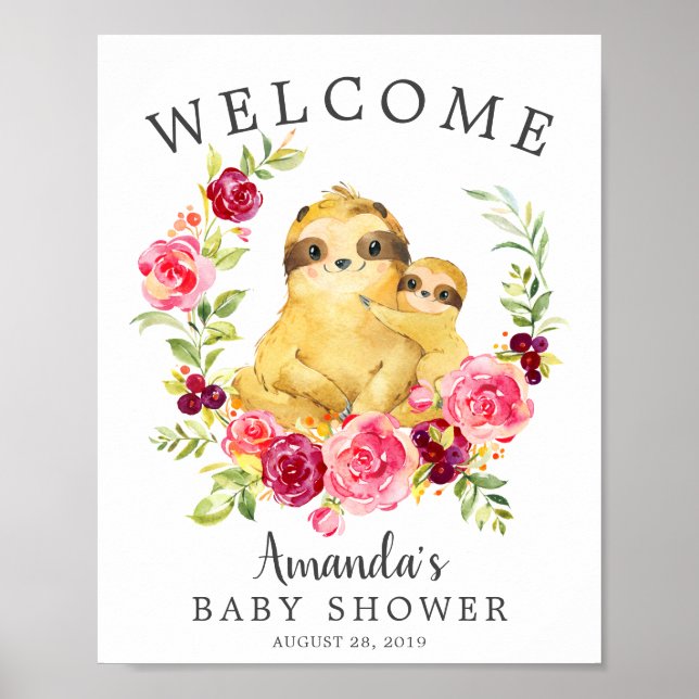 Mamma & Baby Sloth Welcome Baby Shower Poster (Framsidan)