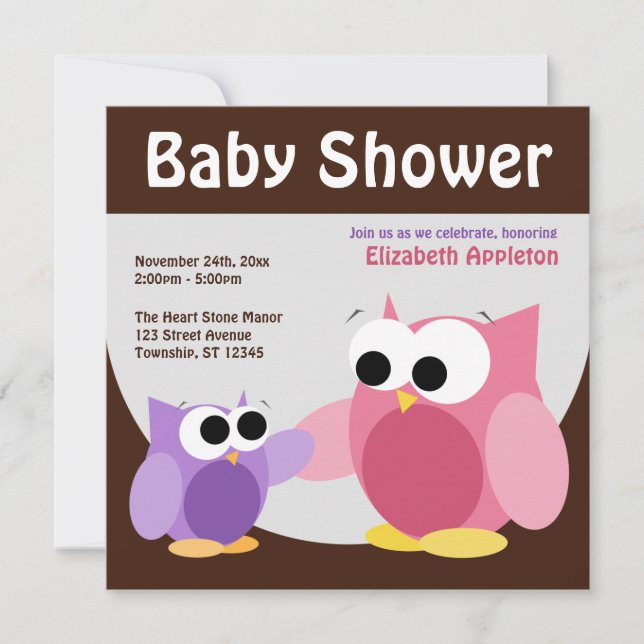 Mamma & Baby Uggla - inbjudningar till babyvisning (Framsida)