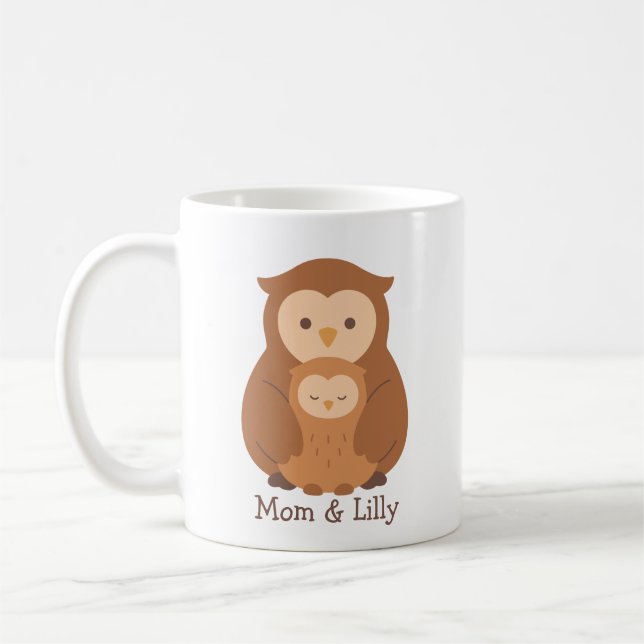 Mamma & Baby Uggla - Personlig Family Kaffemugg (Vänster)