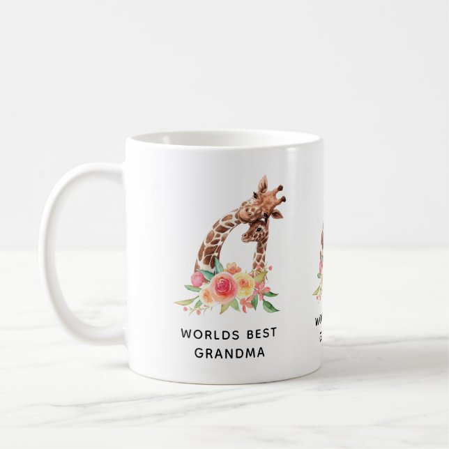 Mamma & Baby Watercolor Giraffe Worlds Best Grandm Kaffemugg (Vänster)