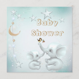 Mamma- & babyelefant, måne & stjärnababy shower inbjudningar