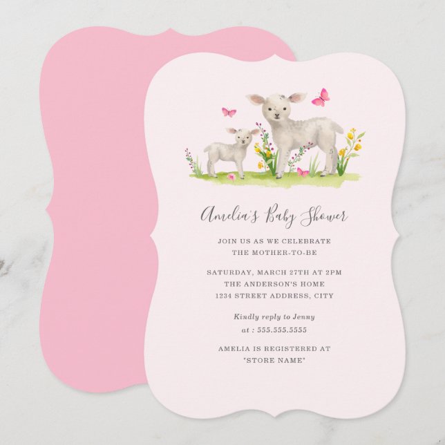 Mamma Babyfår Söt Baby Shower Inbjudningar (Fram/baksida)
