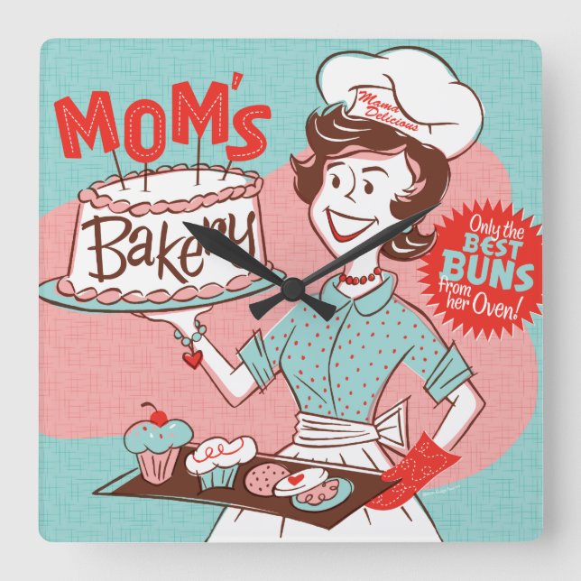 Mamma Bakery Retro Wall Clock Fyrkantig Klocka (Framsida)