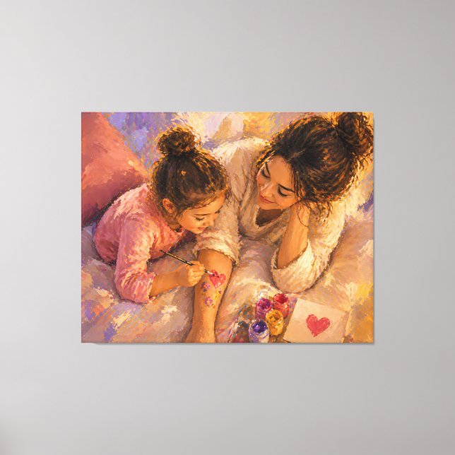 Mamma Barn Målar Kärlek Canvas Väggkonst (Framsida)