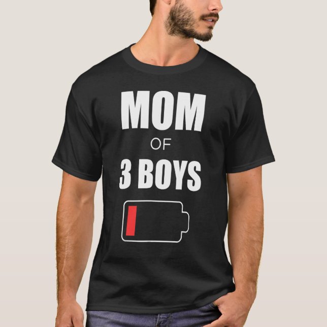 Mamma Battery Motheru2019s Day Mamma of 3 Boys T Shirt (Framsida)