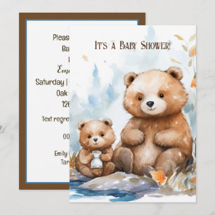 Mamma Bear and Unge Baby Shower Inbjudningar