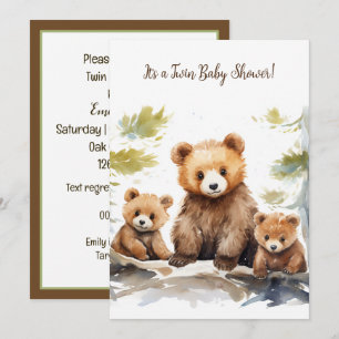 Mamma Bear and Unge Twin Baby Shower Inbjudningar