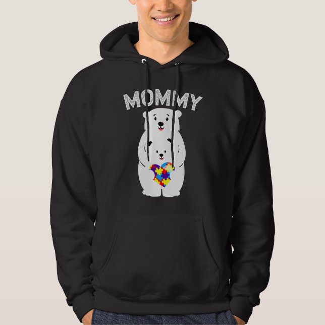 Mamma Bear Autism Awareness Puzzle Heart Family Lo Hoodie (Framsida)