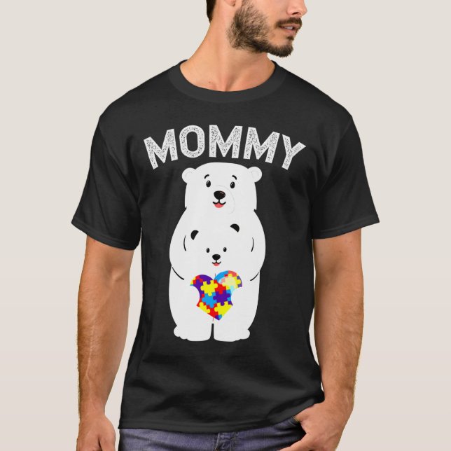 Mamma Bear Autism Awareness Puzzle Heart Family Lo T Shirt (Framsida)
