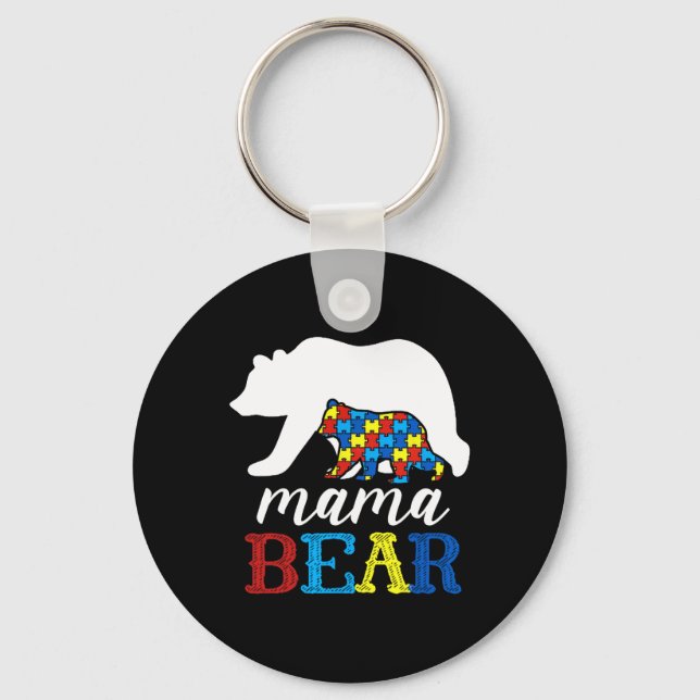 Mamma Bear Autism Awareness Puzzle Mamma Gift Nyckelring (Framsida)