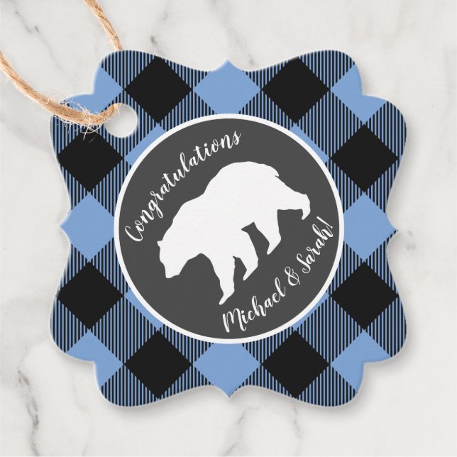 Mamma Bear Baby Shower Woodland Lodge Boy Blue Gåvor Etiketter (Framsida)