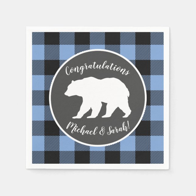 Mamma Bear Baby Shower Woodland Lodge Boy Blue Pappersservett (Framsidan)