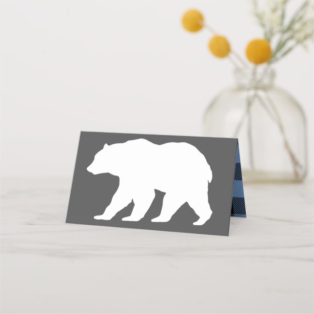 Mamma Bear Baby Shower Woodland Lodge Boy Blue Placeringskort (Framsida)