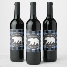 Mamma Bear Baby Shower Woodland Lodge Boy Blue Vinflaska Etikett
