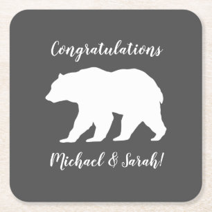 Mamma Bear Baby Shower Woodland Lodge Underlägg Papper Kvadrat