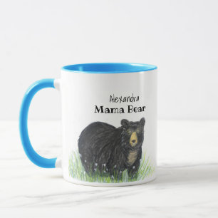 ~ Mamma Bear ~ Black Bear Blue Trim Mugg