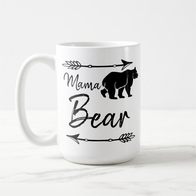 Mamma Bear Black White Kaffemugg (Vänster)