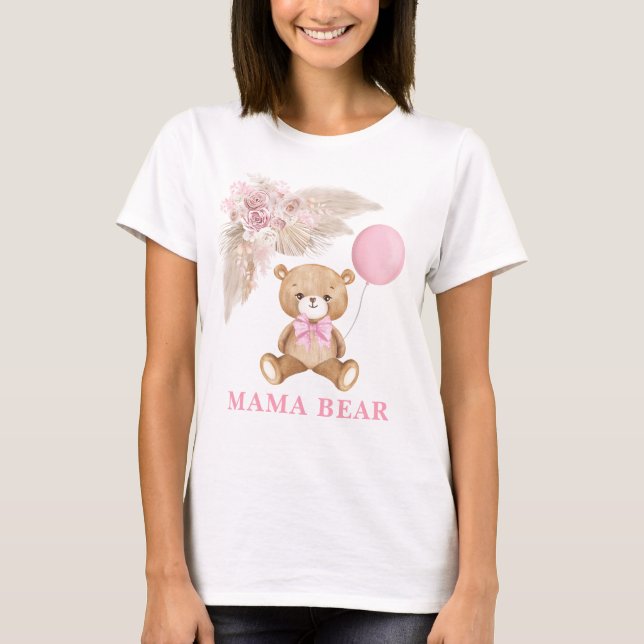 Mamma Bear Boho Balloon Flicka Shower Gift T Shirt (Framsida)