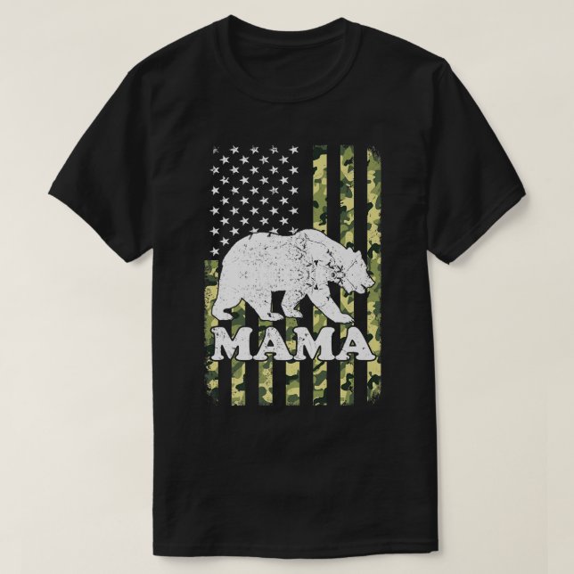 Mamma Bear Camping Hiking Camouflage Förenta state T Shirt (Design framsida)