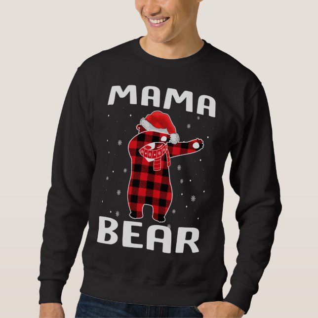 Mamma Bear Dabbing jul Pajama with Santa Hat Lång Ärmad Tröja (Framsida)