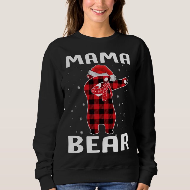 Mamma Bear Dabbing jul Pajama with Santa Hat T Shirt (Framsida)