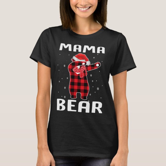 Mamma Bear Dabbing jul Pajama with Santa Hat T Shirt (Framsida)