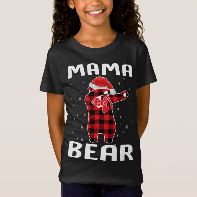 Mamma Bear Dabbing jul Pajama with Santa Hat T Shirt (Framsida)