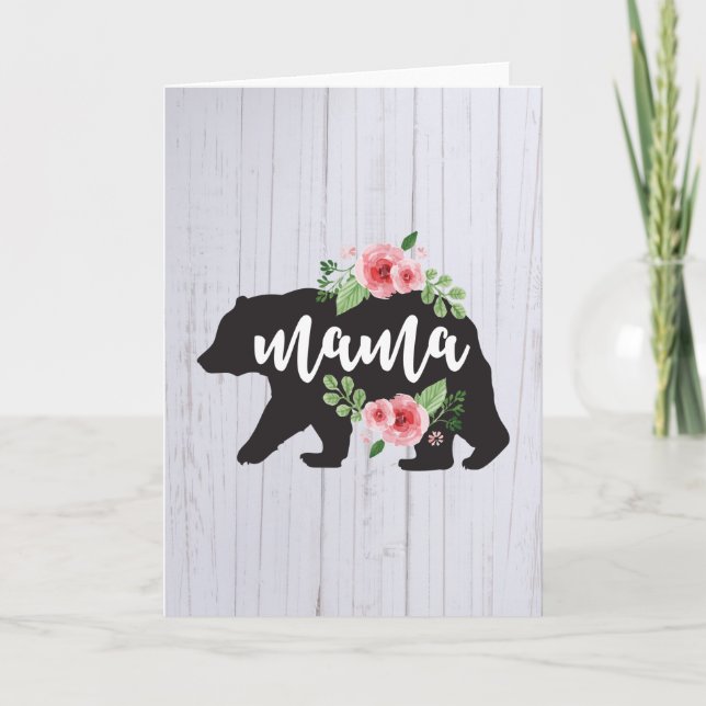 Mamma Bear Elegant Rustic Blommigt Flowers Mamma Kort (Framsida)