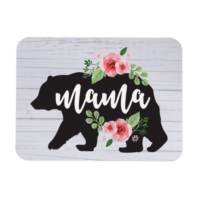 Mamma Bear Elegant Rustic Blommigt Flowers Mamma Magnet (Horisontell)