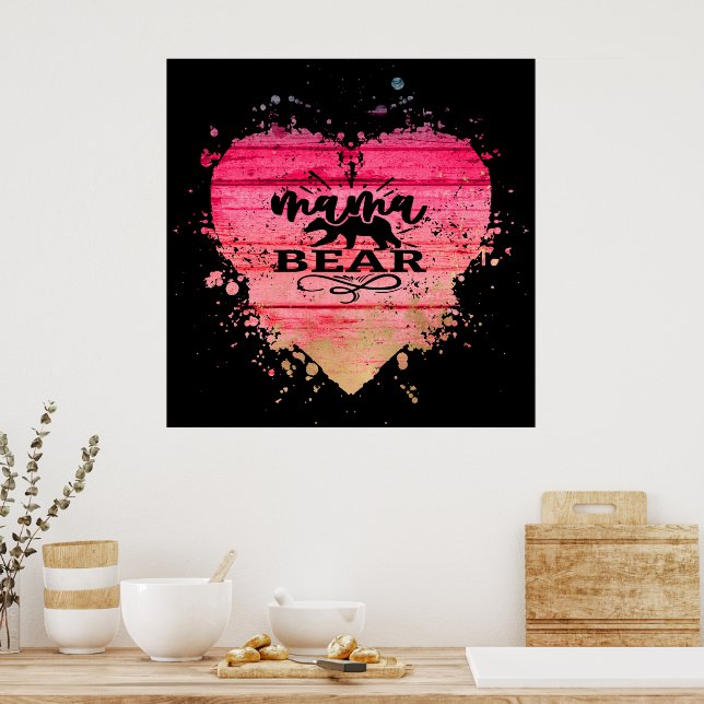 Mamma Bear Heart Poster (Kök)