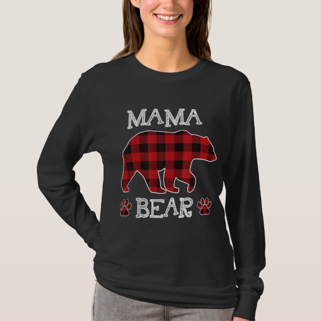 Mamma Bear jul jul Pajama Red Play Buffalo Famil T Shirt (Framsida)