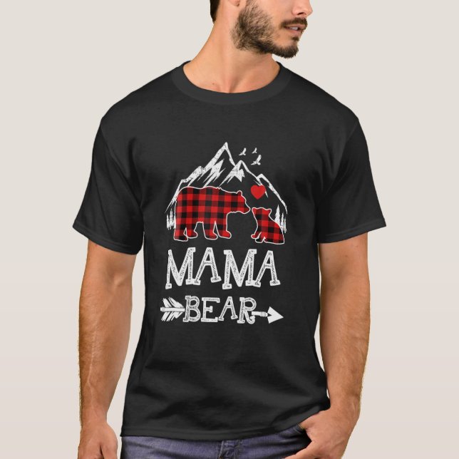Mamma Bear jul jul Pajama Red Play Buffalo Famil T Shirt (Framsida)