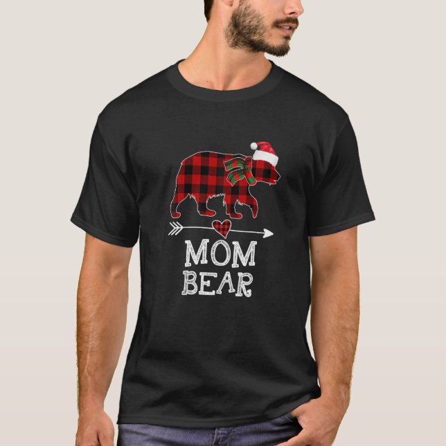 Mamma Bear jul jul Pajama Red Play Buffalo Family T Shirt (Framsida)