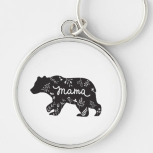 Mamma Bear Keychain - Cute Watersecure Metall Char Rund Silverfärgad Nyckelring