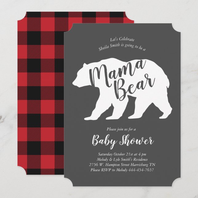 Mamma Bear Lodge Baby Shower Gender Neutral Inbjudningar (Fram/baksida)