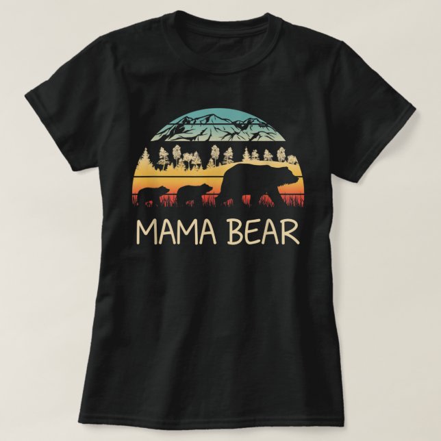 Mamma Bear med 2 Unge Retro Mountain Mors dag T Shirt (Design framsida)