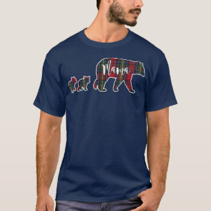 Mamma Bear med 2 Unge Tartan Play Blue Grönt T Shirt