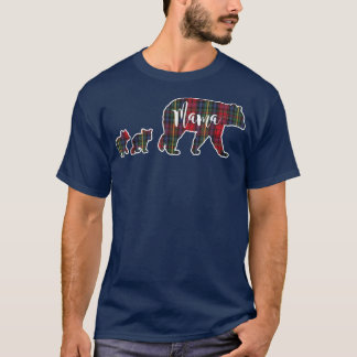 Mamma Bear med 2 Unge Tartan Play Blue Grönt T Shirt