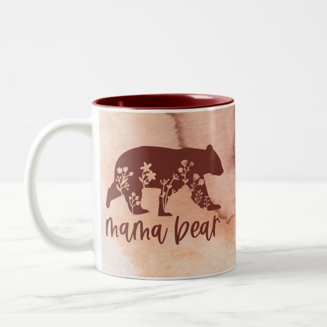 Mamma Bear med Flowers Mors dag Två-Tonad Mugg (Vänster)