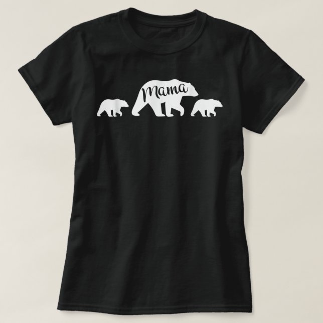 Mamma Bear med två Unge-Mors dag Mamma T Shirt (Design framsida)