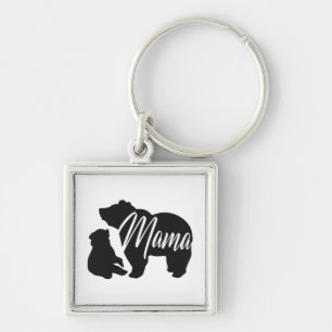 Mamma Bear, Mors dag, Mamma Kärlek, Mamma Life Fyrkantig Silverfärgad Nyckelring