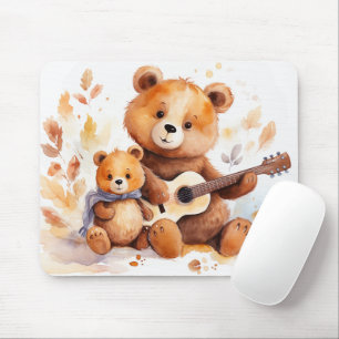 Mamma Bear och Unge med Guitar Musmatta