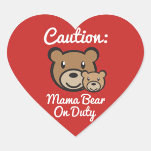 Mamma Bear on Duty - Glossy Hjärtformat Klistermärke